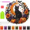 Rundream Large Size Halloween Black Cat Moon Diamond Art Hanging Ornament Kit，A | Double-Sided Diamond Painting Suncatcher with Faceted Rhinestones, DIY Hanging Pendant Halloween Window Decor