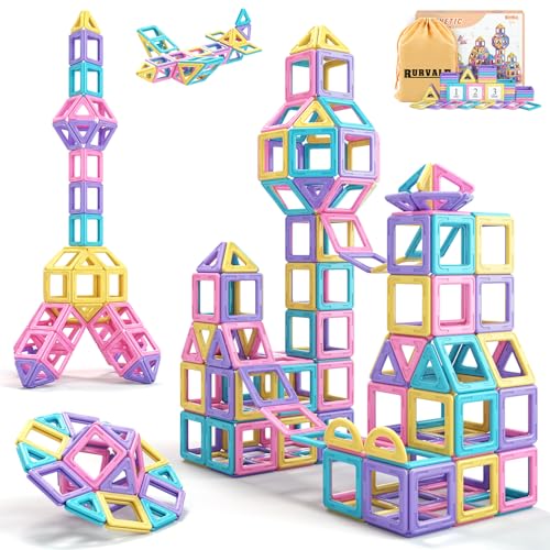 Rurvale Toddler Girl Toys, Magnetic Tiles 44pcs, Birthday Gifts Ideas for Girls Toys Age 3 4 5, Magnetic Blocks, Magnet STEM Montessori Toddler Kids Christmas Toy Gifts for 3 4 5 6 7 Year Old Girls