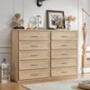 RWYHG Dresser Set for Bedroom with 5 Drawers 45" Tall Wood Closet Organizer with Metal Handle Furniture for Living Room Hallway Natural