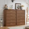 RWYHG Dresser Set for Bedroom with 5 Drawers 45" Tall Wood Closet Organizer with Metal Handle Furniture for Living Room Hallway Light Walnut