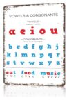 RXDNOZNNK English Alphabet Chart Metal Sign Vowels and Consonants Educational Funny Wall-Art for Classroom Nursery Study Room Teacher Gift 8 X 12 inch