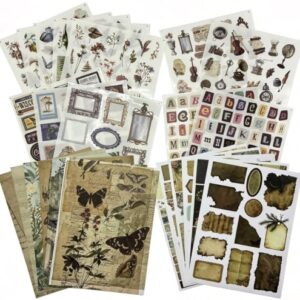 rythsans Scrapbook Supplies Kit, 24 Sheets 500+ Scrapbook Craft Paper & Vintage Stickers All-in-One Junk Journaling Set(Vintage)