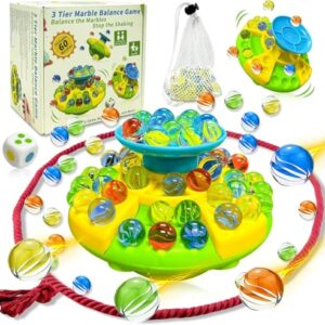 rytopt 3-Tier Marble Balance Game, Marbles, 60 Glass Marbles & Storage Base, Marble Board Game for 1-4 Players, Fun Party Game for Adults, Valentines, Easter, Christmas, Party Favors