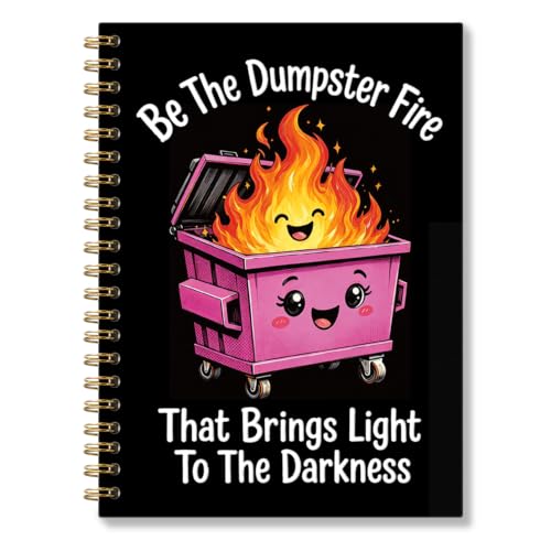 RZHV Be the Dumpster Fire that Brings Light to the Darkness Cute Colorful Spiral Notebook Hardcover College Ruled Lined Journal, Pink Burning Trash Can Progressive Gag Notebook for Friends Coworker