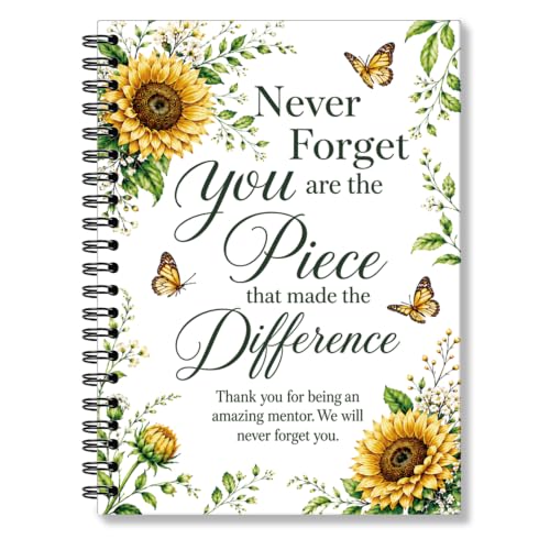 RZHV Never Forget You are the Piece that Made the Difference Sunflower Flower Spiral Notebook Hardcover College Ruled Lined Journal, Retirement Graduation New Job Notebook Gifts for Women Colleague