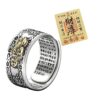 S990 Sterling Silver Feng Shui Pixiu Ring for Men Women - Lucky Wealth Mantra Amulet Jewelry - Adjustable Size - Non-Tarnishing & Hypoallergenic Buddhist Good Luck Ring for Protection, Wealth, Health