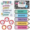 Sabary 17 Pcs School Push Light and Voice Level Poster Sticker Composition Notebook Classroom Decor Button Lights Noise Level Monitor Rules Sign Battery Operated for Classroom Teachers Back to School