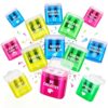 Sabary 48 Pack Manual Pencil Sharpener Bulk Colored Dual Hole Handheld Sharpeners with Lid and Motivational Quotes for Students School Class Home Office Supplies (Rectangular Style)