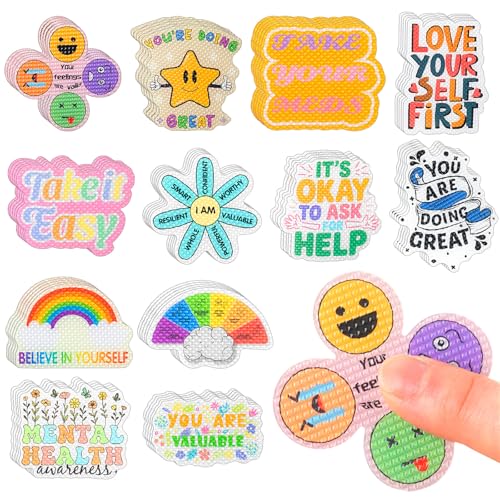 Sabary 60 Pcs Sensory Anxiety Stickers Bulk with Inspirational Quotes Calm Fidget Anxiety Textured Strip Stickers Different Styles for Adults Relief Mental Health Awareness Gifts(Cartoon,Colorful)