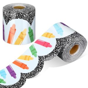 Sabary 65 ft Composition Crayon Bulletin Board Borders Rainbow Crayon Scalloped Borders Composition Bulletin Board Trims for School Classroom Chalkboard Office Wall Decoration