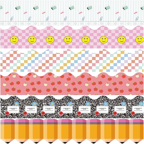 Sabary 72Pcs/71ft Bulletin Board Borders Trim Classroom Decorations Pencil Apple Composition Notebook Bulletin Board Borders Back to School First Day of School Decor for Preschool Kindergarten Pre K