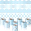 Sabary Blue 210 Ft Scalloped Bulletin Board Borders Classroom Border Trim 8 Roll Checkered Striped Gingham Polka Dots Bulletin Board Border Decoration for School Office Home Chalkboard Supplies