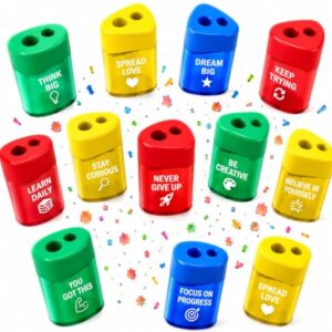 Sabary Manual Pencil Sharpener Bulk 24 Pack Dual Hole Triangular Handheld Sharpeners with Motivational Quotes Assorted Color Pencil Sharpeners Bulk for Students Home Office School Classroom Prizes