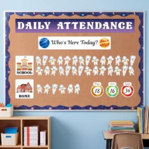 Sabary Space Theme Daily Attendance Chart for Classroom Bulletin Board Decoration Set DIY Classroom Management Chart 30 Astronaut Cutouts for Teacher Back to School Homeschool Preschool Elementary