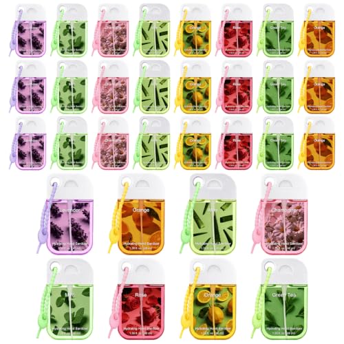 Sacubee 24 Pcs Hand Sanitizer Spray 1.35oz Travel Size with Keychain Portable Sanitizer Spray with 8 Different Fragrances Floral and Fruity Note for Daily Use (Multicolor,Fresh)