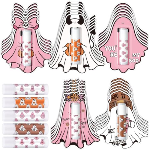 Sacubee 30 Pack Halloween Party Favors Bulk Cute Ghost Lip Balms Gifts Halloween Party Gifts Ghost Appreciation Goodies Stuffers Small Thank You Presents for Women Men Staff Coworkers Adults