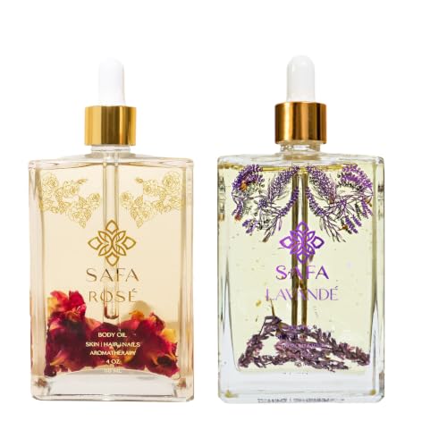 SAFA Rosé & Lavendé Body Oil Duo | Luxury Botanical Body Oil Gift Set | Bulgarian Rose & French Lavender | Fast Absorbing Moisturizer for Face, Nails, Hair & Body