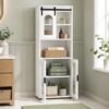 Safeplus Freestanding Bathroom Cabinet，59” Tall Floor Storage Cabinet with Sliding Barn Door & Open Shelves, Pantry Cabinet for Kitchen, Entryway, Living & Dining Room (White)