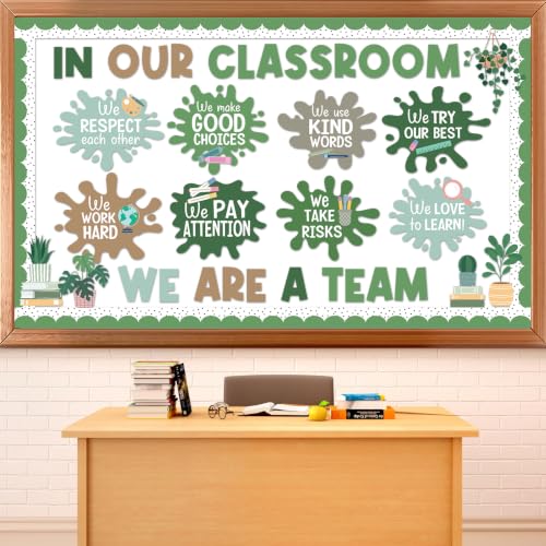 Sage Green In Our Classroom We Are A Team Bulletin Board Set Positive Inspirational Team Spirit Accent Cutout Motivational Teamwork Classroom Decorations for Back to School Wall Decor Teacher Supplies