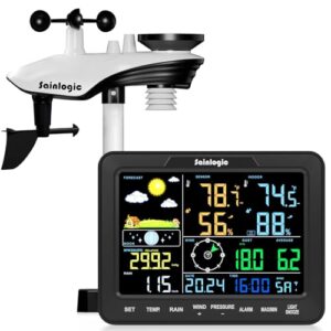 Sainlogic 12-in-1 Home Weather Station Wireless Indoor Outdoor and Rain Gauge Outdoor for Temperature, Humidity, Forecast, Pressure, Moon Phase, Alarm for Bedroom, Black (No WiFi)