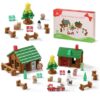 SainSmart Jr. Wooden Logs Set 182 Pcs Building House Toy for Toddlers with Christmas Tree Logs, Classical STEM Construction Kit Compatible with Lincoln Logs for 3+ Kids