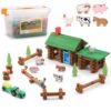 SainSmart Jr. Wooden Logs Set with Container - Classic Building Logs Ages 3+ - Best Retro Building Gift Set for Boys - Creative Construction Engineering Educational Gifts