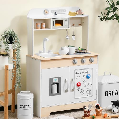 SainSmart Jr. Wooden Play Kitchen for Kids - Premium Toddler Pretend Play Cooking Set - Includes Stove, Refrigerator, and Accessories for Boys and Girls