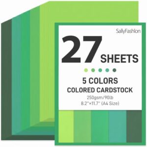 SallyFashion 27 Sheets Cardstock, 8.5 x 11 Color Cardstock Paper 250gsm Thick Craft Paper for Card Making, Scrapbooking, Back to School Supplies, Gradual Change Green