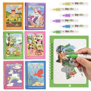 SAMZX Reusable Water Coloring Books for Toddlers 1-3, 6 Pack Magic Water Painting Book with Stickers, No Mess Travel Activity Toys & Educational Learning Kits Gifts for Kids Boys Girls Ages 3+