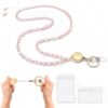SANANT Lanyards for ID Badges and Keys,Natural Stone Beaded Teacher Lanyard for Women,Retractable Lanyard with ID Holder-pink