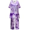 Sanctuarie Designs Pajamas Women’s Short Sleeve Sleepwear with Long Pants Soft Loungewear Purple Tie-Dye Print Pj Set Extra Tall Large