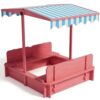 Sandbox with Lid and Canopy, Wooden Kids Outdoor Sand Box with Benches