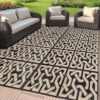 SAND MINE Reversible Mats, Plastic Straw Rug, Modern Area Rug, Large Floor Mat and Rug for Outdoors, RV, Patio, Backyard, Deck, Picnic, Beach, Camping, Trailer, Black & Beige, 5' x 8'