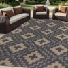 SAND MINE Waterproof Outdoor Rug 5x8 ft, Reversible Plastic Straw Area Rug, Large Floor Mat for Patio, Backyard, Deck, RV, Camping, Picnic, Beach, Balcony & Porch - Grey & Tan