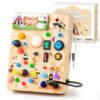 Sanlebi LED Busy Board for Toddlers 1-3,Montessori Toy with Key Switch, Light Up Wood Activity Sensory Board for Fine Motor Skills, Educational Travel Toy Gift for 1 2 3 Year Old Boys Girl