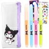 SANRIO Kuromi 4 Count Highlighters for Classroom Set - Bundle with 4 Highlighters Featuring Kuromi Plus Stationery Holder, Stickers, More School Supplies for Girls, Kids