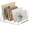 SANRUI Acrylic Desk File Sorter Organizer Holder, 4-Section Clear Vertical Letter File Folder Rack, Notebook Magazine Desktop Binder Mails Storage Bookshelf Upright Divider for Home Office School