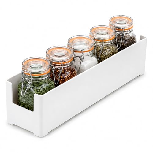 SANTOUXIANG 5 Glass Spice Jars (4 oz Each) with Organizer Box, Airtight Glass Spice Container Set for Seasonings & Herbs, Kitchen Countertop, Cabinet & Pantry Organization, Space Saving Modern Design