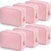 Sanwuta 6 Seersucker Cosmetic Bag Bulk Striped Makeup Bag for Women Aesthetic Cute Travel Toiletry Organizer Preppy Storage Pouch for Wedding Bridesmaid Mother's Day Teacher Gift (Large,Coral Pink)