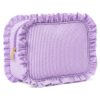 Sanwuta Seersucker Ruffle makeup bag Seersucker Cosmetic Bags Large Stripe Women Pouch Large Preppy Storage Pouch Toiletry Travel Organizer for Wedding Bridesmaid Bride Mom Gift(Gray)