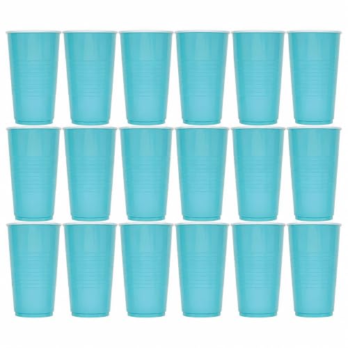SANZINAZ Plastic Disposable Party Cups 16 oz, Terrific Teal, 18 Count Drinking Cups for Parties, Events, Gatherings, Celebrations, Picnics, Home, Office, Everyday Beverage Serving