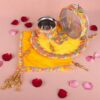 SATVIK 11 Pc Pink Embroidery Karwa Chauth Thali Set with Cover | Complete Puja Kit for Festive Rituals & Gifting