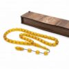 Saul Handmade 33 Beads Tasbih, Amber Phenolic Resin Islamic Prayer Beads with System Tassel, Pointed Capsule Cut Misbaha in Wooden Gift Box (Translucent Cognac)