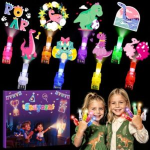 Sauyoza 36 Pack Girl Dinosaur Party Favors LED Finger Lights for Kids, Pink Dinosaur Goodie Bag Stuffers, Classroom Treasure Box Prizes, Glow in the Dark Dino Party Supplies, Cosplay & Night Games