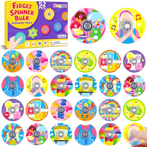 Sauyoza 52 Pack Baby Nursery Rhyme Party Favors Fidget Spinner for Kids Birthday, Kids Educational Fidget Spinner Bulk for Classroom Rewards, Goodie Bag Stuffers, Early Learning Party Supplies