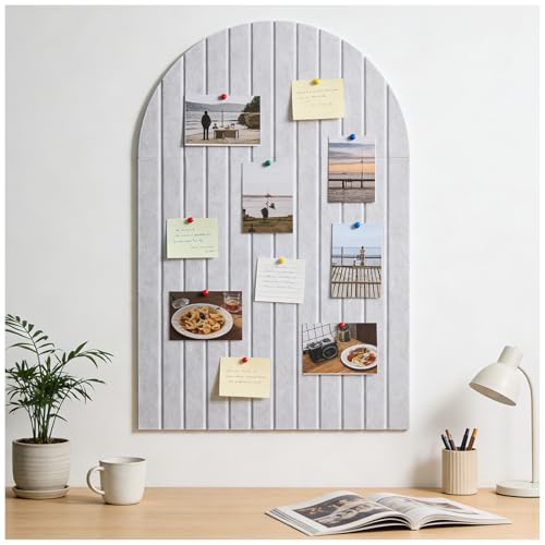 Sawnfay Arched Felt Bulletin Board (Light Camel), 35"x24" Large Wall Decor, 6 Pcs Self-Adhesive Tiles with Push Pins, Felt Cork Board Alternative for Home Office Classroom Decor