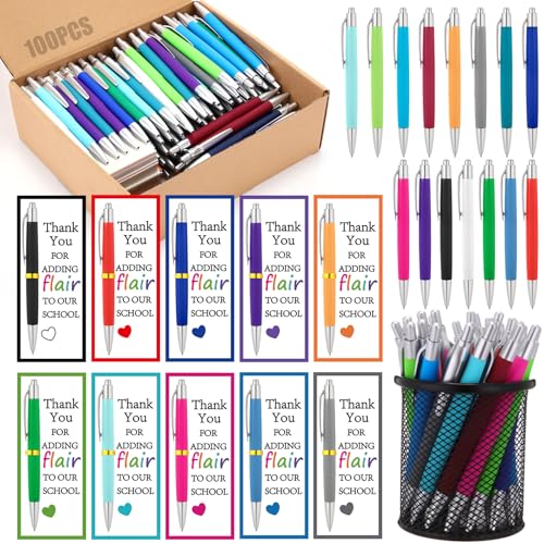 Sayglossy 100 Set Teacher Appreciation Gift Bulk Thank You Ballpoint Pens With Appreciation Cards and Ties Inspirational Ballpoint Pens Gift for Teacher Nurse Women