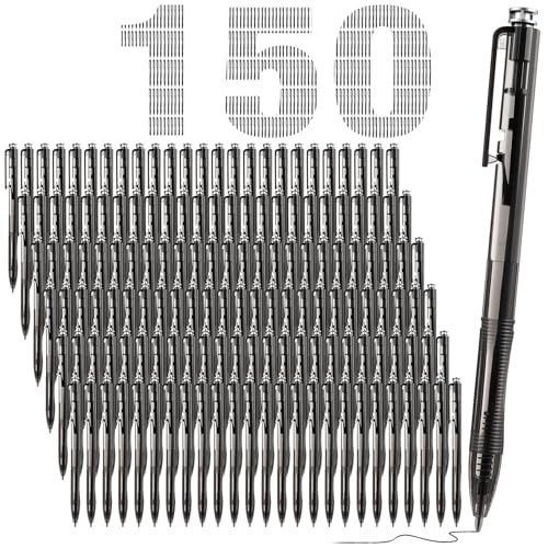 Sayglossy 150 Pcs Black Ballpoint Pens Bulk 1.0 mm Ink Pens Bulk Ink Medium Point Retractable Rollerball Smooth Writing Quick Dry No Smudge for Office, School, Nurses, Journaling Medium Tip Pack
