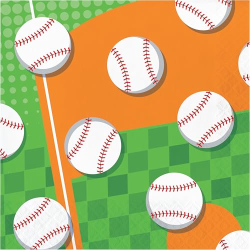 Say Hooray! Sport Spirit Multicolored Baseball Party Paper Napkins, 6.5 inch, 16 ct.