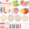 Saypacck 24 Sets Strawberry Party Favors Wooden Painting Crafts with Thank You Cards Pen and Bags Unfinished Fruit Kit for Berry First Birthday Party Favors Strawberry Themed Baby Shower Decorations